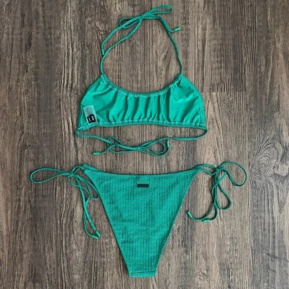 Triangl Swimwear Myrta Lita Green Sparkle Bikini Set Size XL
